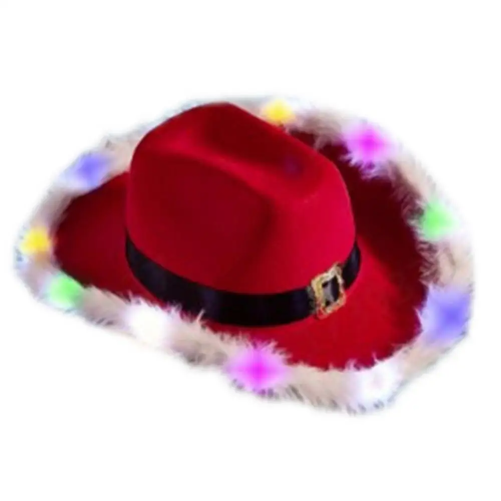 1/2/3PCS Christmas Cowboy Hat With Colorful Light Red Household Accessories Christmas Xmas Soft Hats Soft Comfortable Non-woven