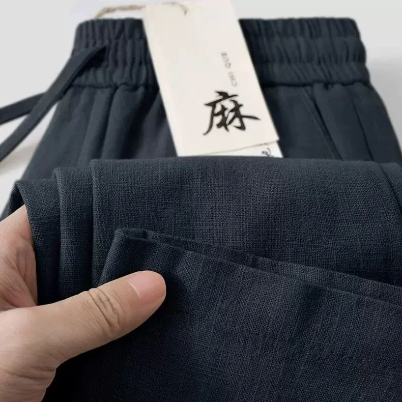 

New Premium Pure Linen Men's Summer Thin Cotton Linen Casual Pants Loose Straight Leg Long Trousers Comfortable Breathable