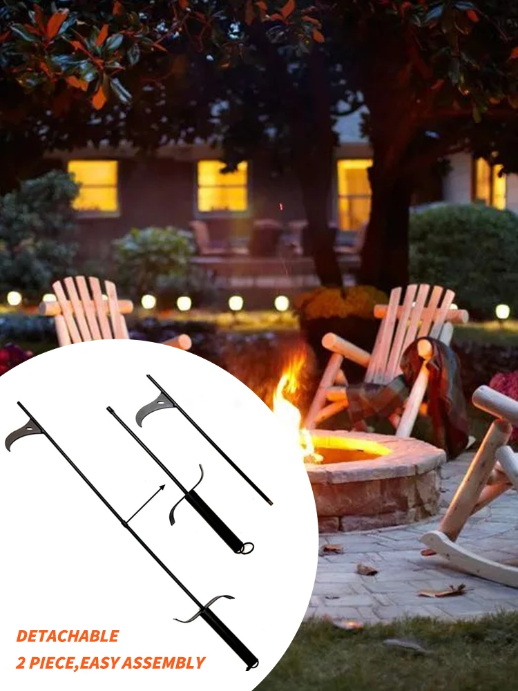 Strumento per camino da poker da 1 pezzo con manico ergonomico in legno, poker da fuoco pieghevole in 2 parti
