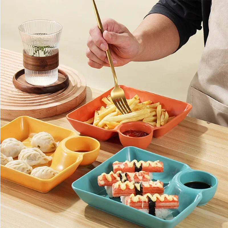 Plato de especias de 2 rejillas, plato de Sushi, albóndigas, patatas fritas, soporte para salsa, plato de vinagre, suministros para restaurante