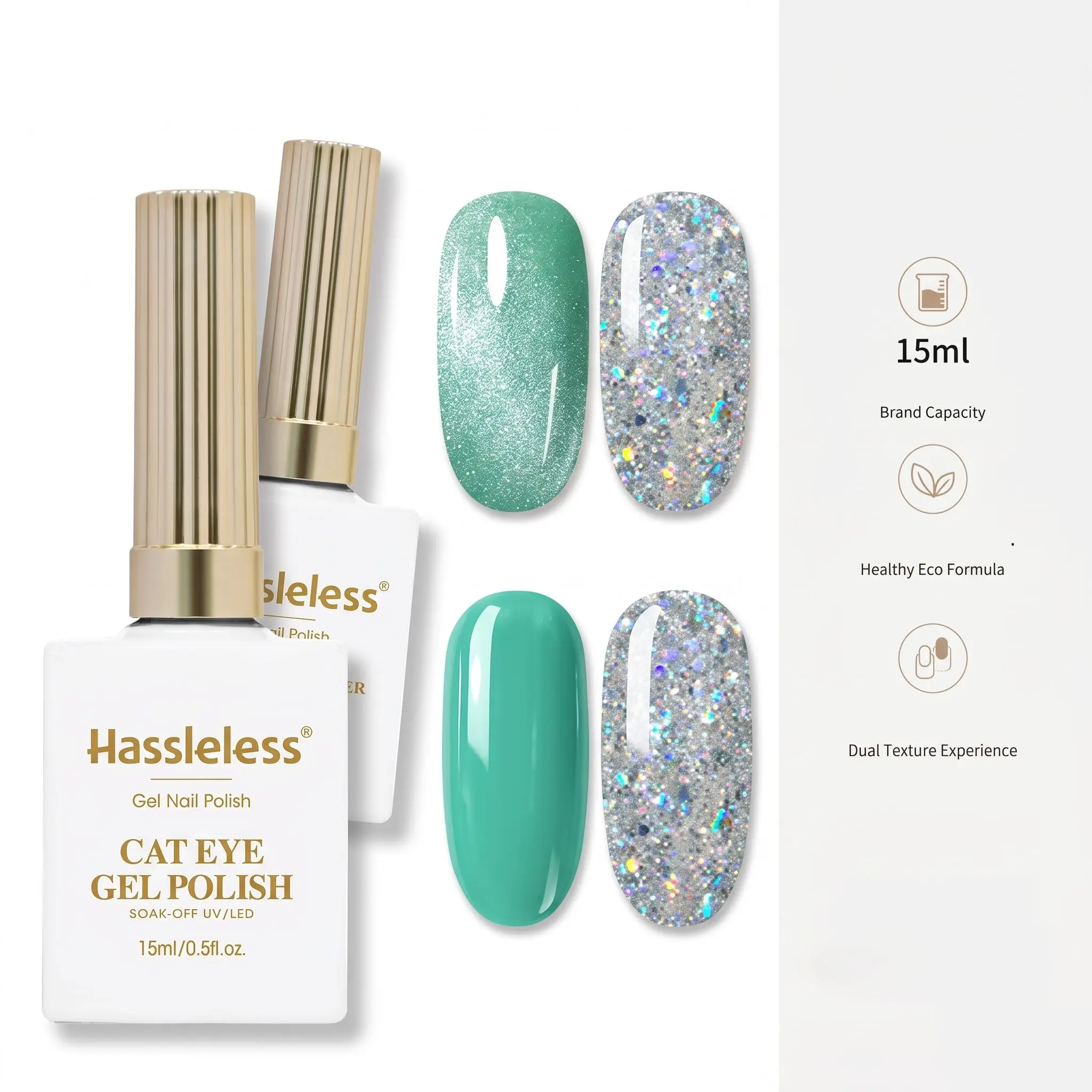 Hassleless 2Pcs Internet Celebrity Style Nail Polish Gel Set, Blue and Green Dual-Color Iridescent Glitter Nail Polish Gel, Summer Refreshing Sparkling Fine Glitter Gel, Color-Changing Nail Art Creation Set