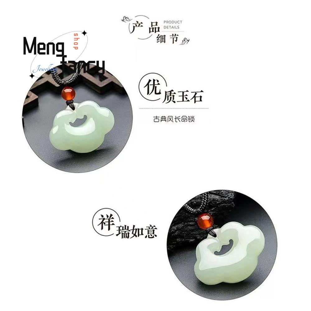 Natural Hetian Green Jade Peaceful Ruyi lock Pendant Exquisite Elegant Simple High-grade Fashion Jewelry Mascots Holiday Gifts