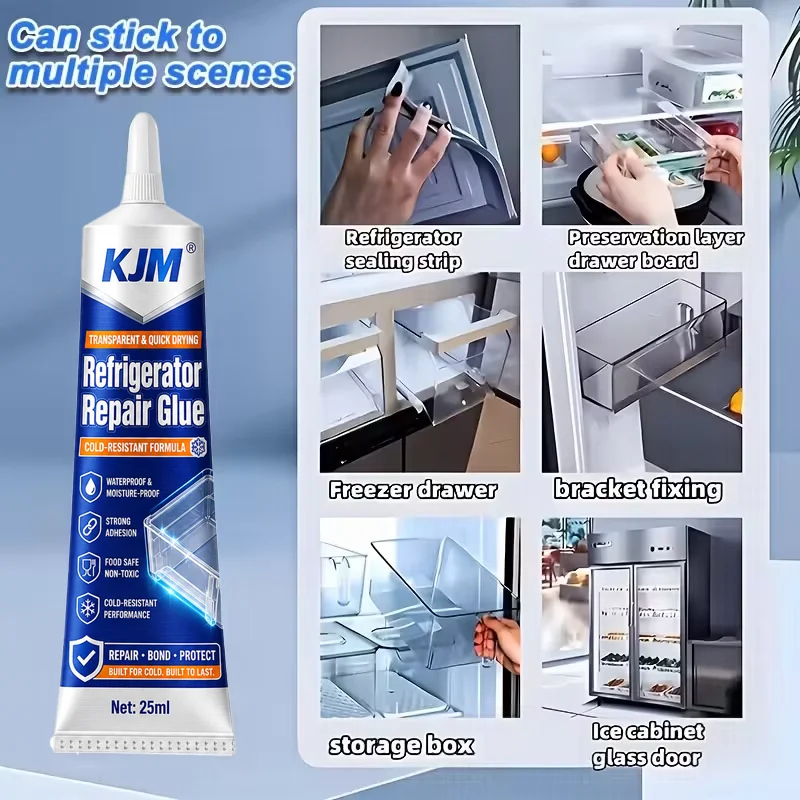 KJM Refrigerator Repair Glue Low Temperature Resistant Waterproof Fast Dry Adhesive For Freezer Shelf Drawer Plastic Crack Fix