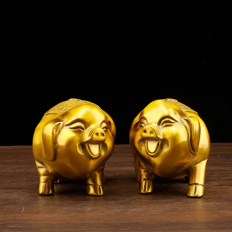 Pure copper ornament, fortune , wealth , golden , blessing , twelve zodiac pig, home and office front des
