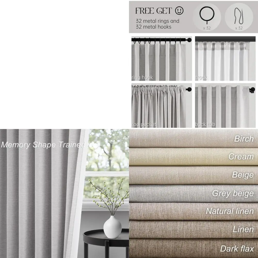 

Длинные плиссированные шторы в стиле бохо, бежевые, 96 дюймов, с крючками, для гостиной, нейтральные, 8 футов, с задними петлями, для спальни, 52 x 96 дюймов, 2 панели