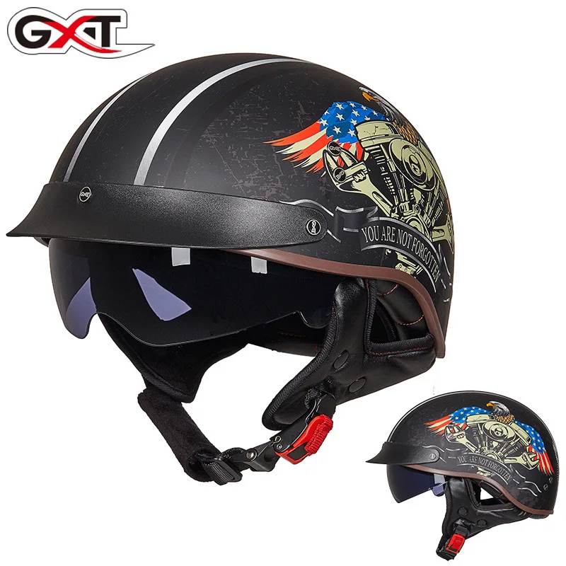 

Retro Motorcycle Helmet German Casco Moto Half Helmet Classic Moto Helmet DOT Certification Capacete De Moto With HD Visors