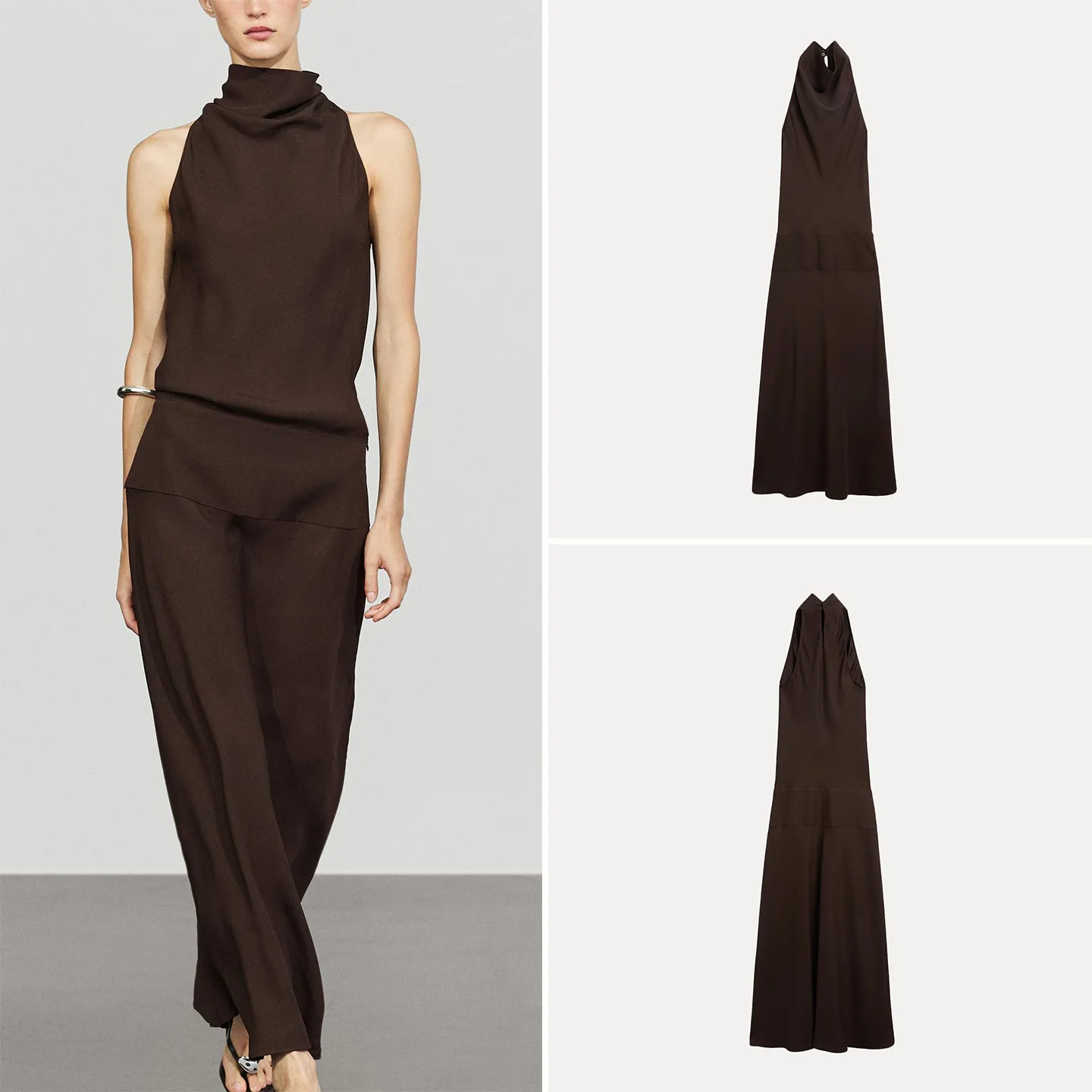 ZADATA Women's Long Gown Neck Hanging Strap Slimming Waist Dress Autumn 2026 New Style Casual Wear No Sleeve Other Material
