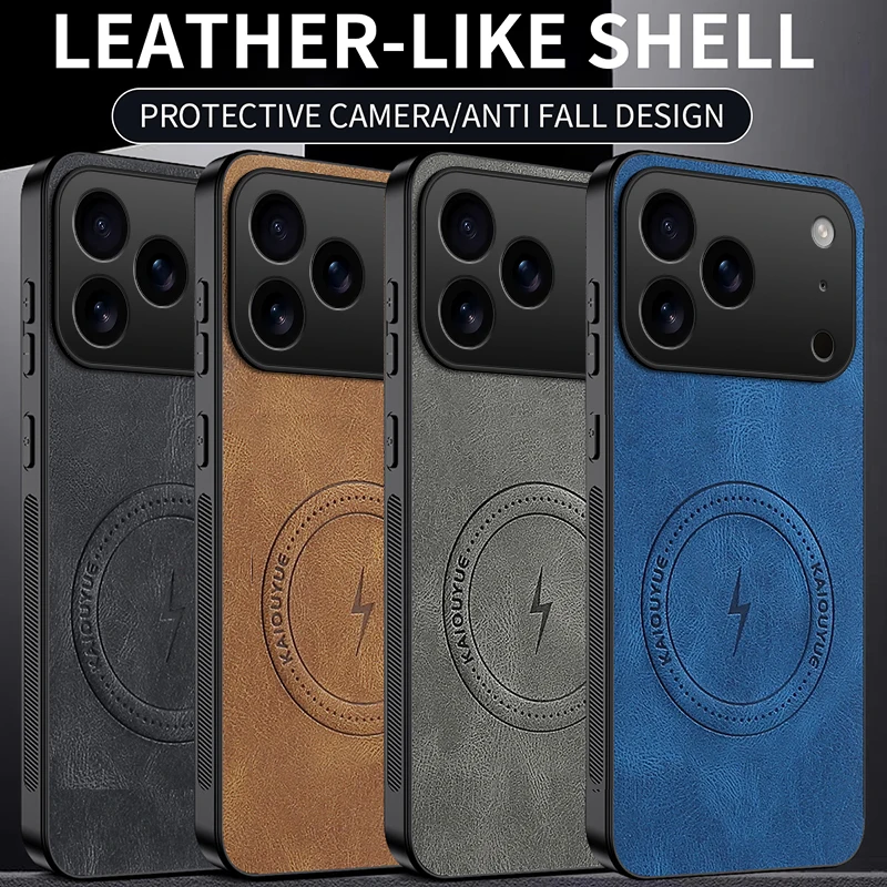 Case for Iphone 17 Pro Max Luxury PU Leather Matte Skin Protective Magnetic Magsafe Back Cover for Iphone 17pro 17 Air Shell