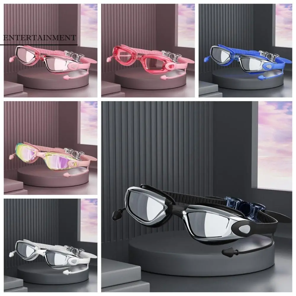 Professional Anti Fog Swimming Goggles Wide View With Earplugs Swimming Eyewear Adjustable HD Diving Eyewear Swimming Gear