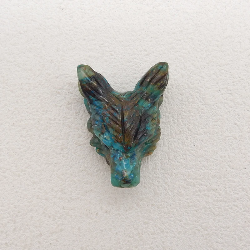 

Semiprecious Natural Stone Chrysocolla Handcarved Wolf Head Pendant Bead 35x26x4mm 12.9g Fashion Jewelry Necklace Accessories