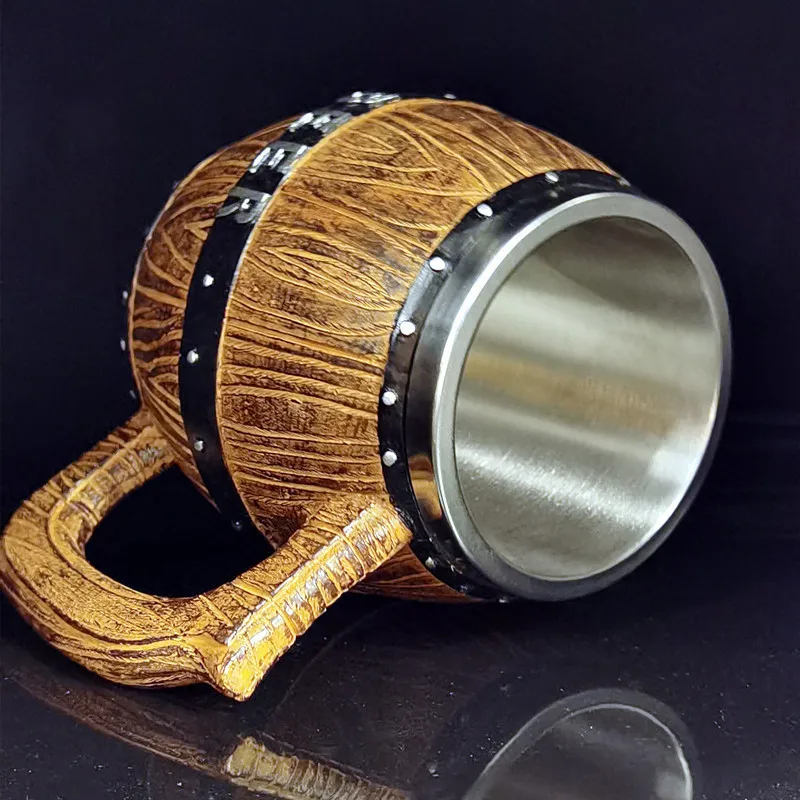 Innovative Barrel-Shaped Beer Mug New Large Capacity Stainless Steel Inner Barrel Bar Supplies Creative Home Decor Accessories