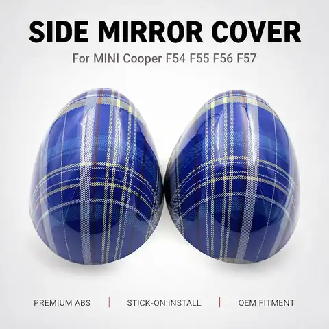 For MINI Cooper F54 F55 F56 F57 F60 2014-2018 ABS Checkered Mirror Caps Cover Side Mirror Cap Sticker Clip-on LHD RHD