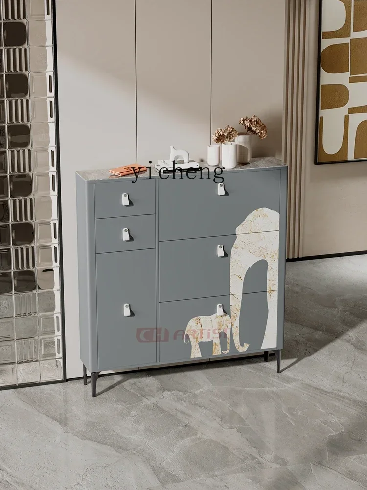 c9.30-Minimalist Ultra-Thin Tilting Shoe Cabinet 17cm Home Modern Living Room Entrance Hallway Narrow Cabinet Integrated Wall