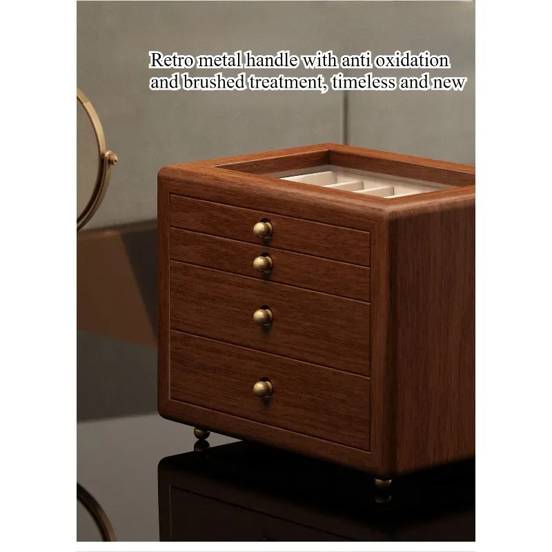 Solid wood jewelry box, high-end exquisite stud earrings, necklace, gold jewelry, large-capacity jewelry storage box  new models