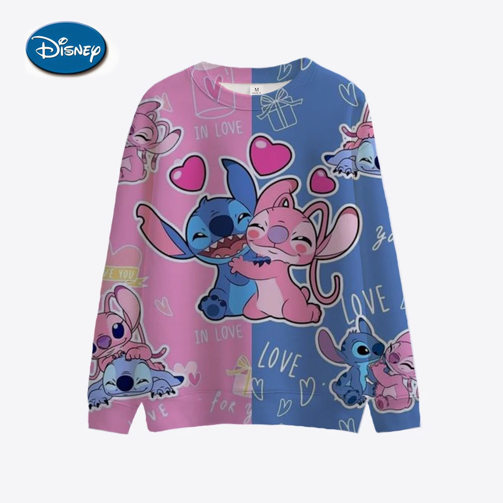 

Ladies' Disney Stitch printed sweatshirt, spring and autumn round neck pullover, Korean loose fitting clothing, retro Harajuku K