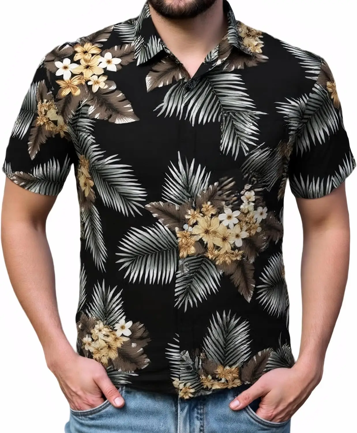 3D Print Men's Short Sleeve Shirt Leaf Flower Graphic Lapel Single-Breasted Shirts Summer Outdoor Travel Holiday Breathable Tops