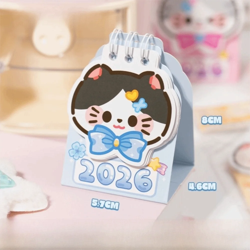 New Mini 2026 Desk Calendar Cartoon Cat Portable Schedule Planner Schedule Mark Calendar Ornaments Desktop Ornaments