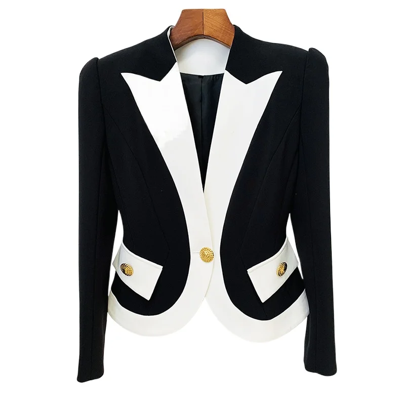 

Elegant Korean Style Blazer Jackets Women Lion Head Gold Buttons Long Sleeves New in Outwears Office Business Slim Suit Black