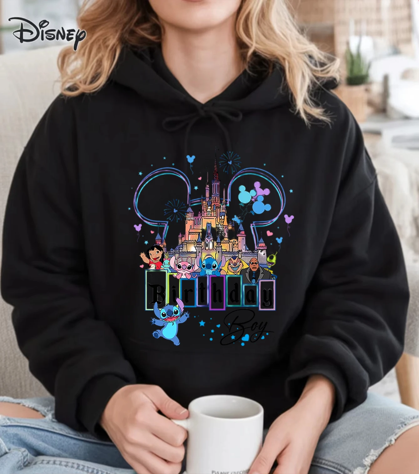 سترة بغطاء للرأس مريحة مطبوعة من ديزني للسيدات، سترة رياضية كاجوال فضفاضة مخصصة