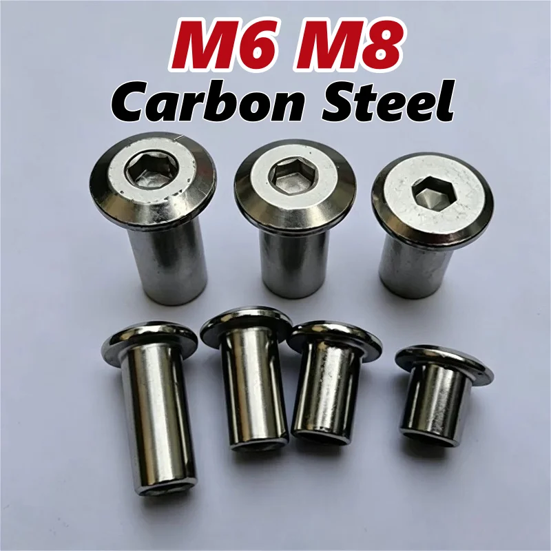 M6 M8 Nickel/Black Plated Carbon Steel Flat Chamfered Hex Socket Head Connector Rivet Furniture Table Sleeve Insert Nuts Cap Nut