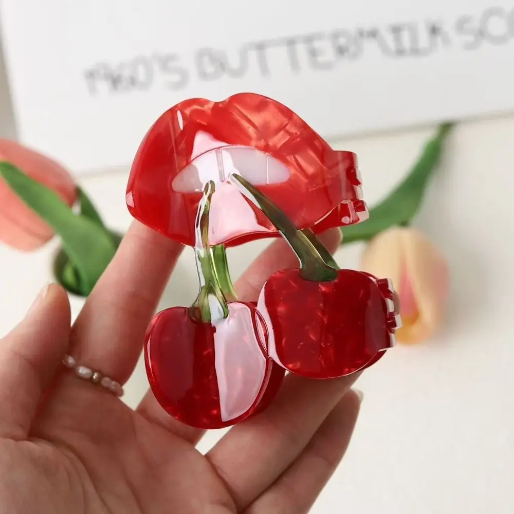 

Lovely Korean Style Cherry Hair Claw Sweet Acetic Acid Fruit Gripper Red Cute Geometry Shark Clip Daily