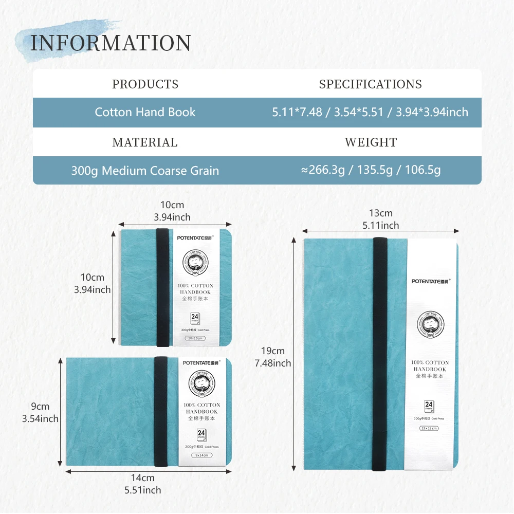 Imagem -06 - Potentate Cor Azul Aquarela Diário Desenho Livro Mão Caderno Esboço Almofada 100 Algodão 300gsm Imprensa Fria para Materiais de Arte