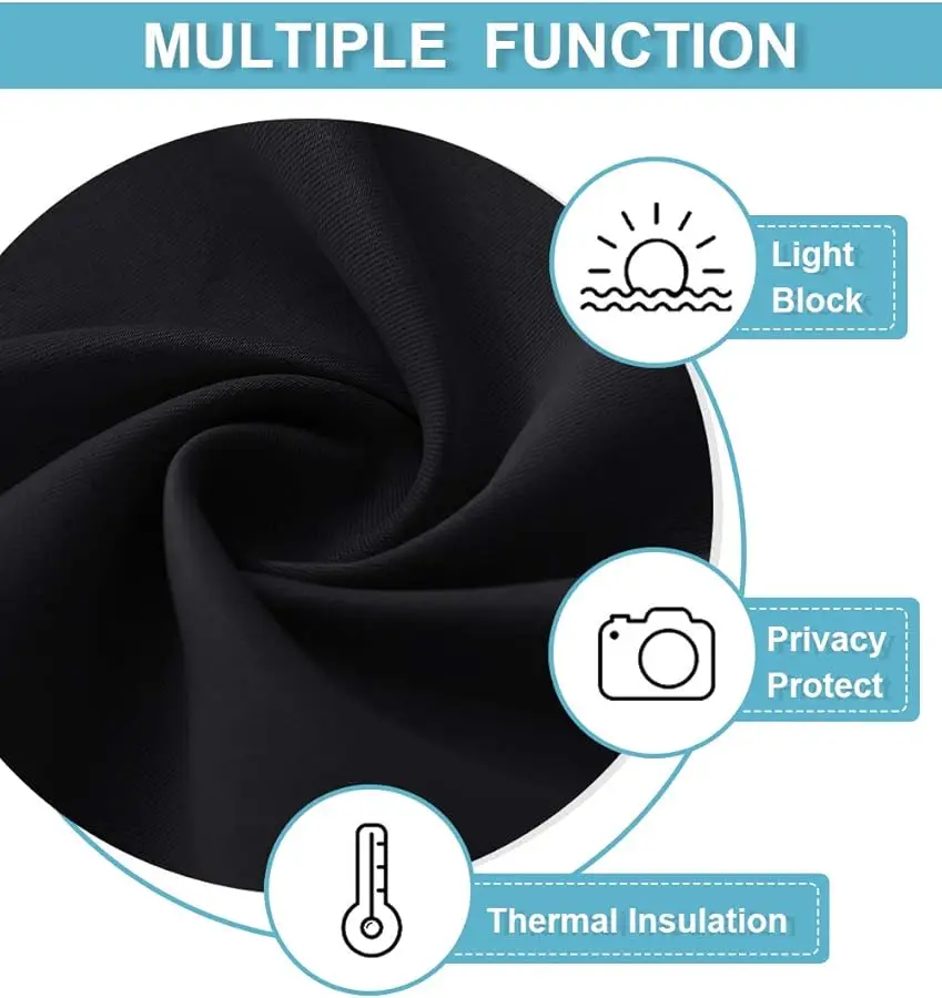 ستائر تعتيم غرفة النوم - ستائر سوداء معزولة بلوك ضوء الشمس ستائر الطاقة Sa ing لغرفة النوم وغرفة الطعام، 42 ×