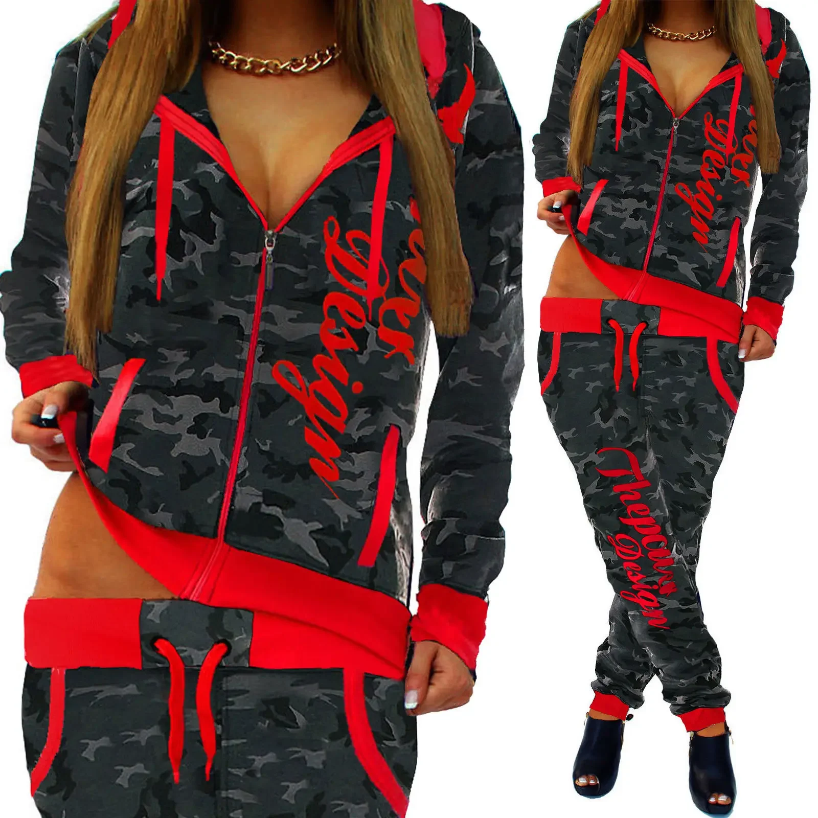 ZOGAA Frühjahr neues 2-teiliges Set Damenmode Kleidung Damen 2019 Casual Camouflage Street Style Sweatsuits für Damen Plus S-3XL