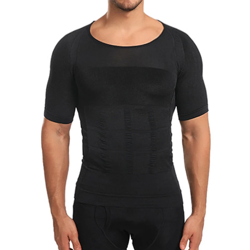 Moldeadores de cuerpo para hombre, camiseta de manga corta ajustada para Abdomen, ropa interior adelgazante, moldeador de senos