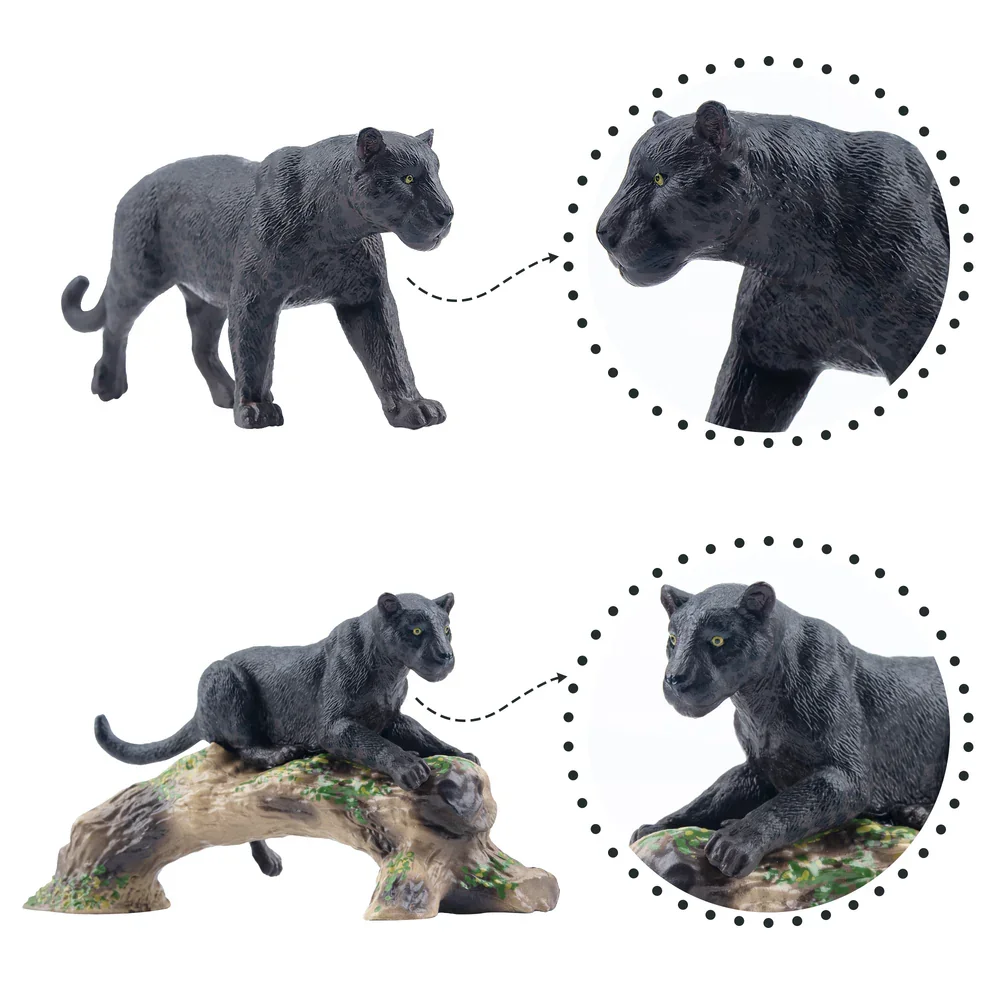 7-teiliges schwarzes Simulations-Jaguar-Figuren, Tiermodell-Spielzeug in Tierwelt für Kinder, Geschenkset, Mini-Sammelfiguren
