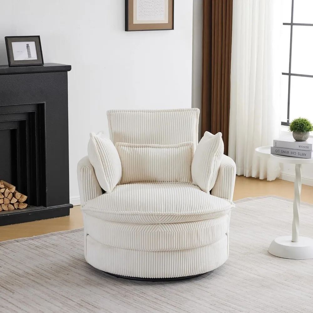 

Swivel Barrel Chair-Corduroy,360 Degree Modern Lounge Armchair Chair,Comfy Round Accent Single Sofa Chair with 3 Pillows