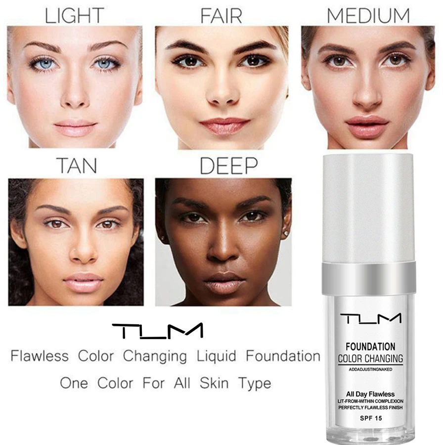 5Pcs Dropshipping TLM Color Changing Liquid Foundation Oil-control Face Cover Concealer Long Lasting Makeup Skin Tone Foundation