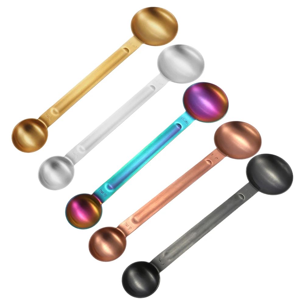 

5Pcs Coffee Measuring Spoon Stainless Steel Double Head Portable Small Kitchen Scoop Accurate Scale Measuring Spoon