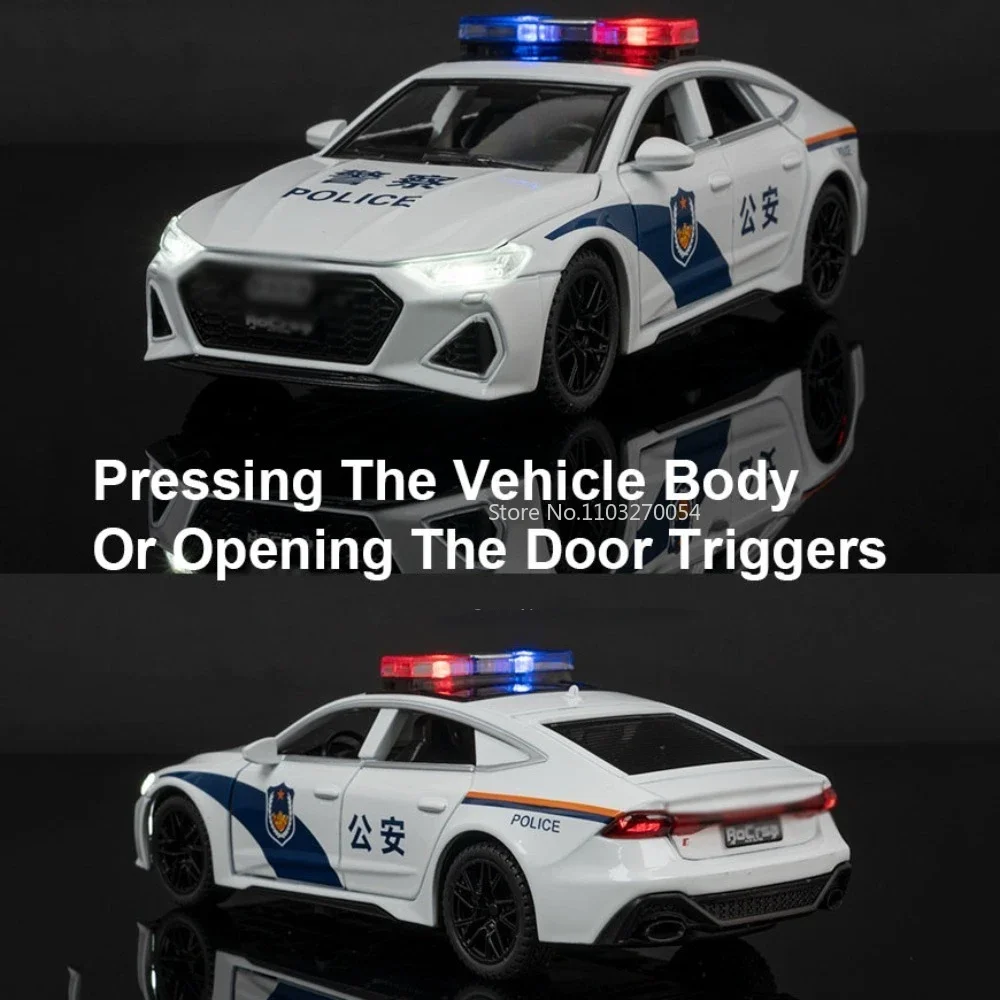 1:32 AUDI RS7 Police Car Miniature Model Alloy Toy Diecast Metal Cars Model Sound Light Pull Back Vehicle Kids Birthday Presents