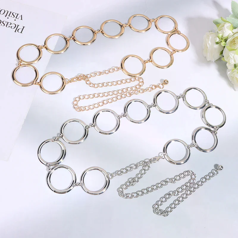 Luxury Fashion Women Metal Chain Belt Large Metal Ring Waist Strap Dress Coat Skirt Lady Decorative Waistband view 4