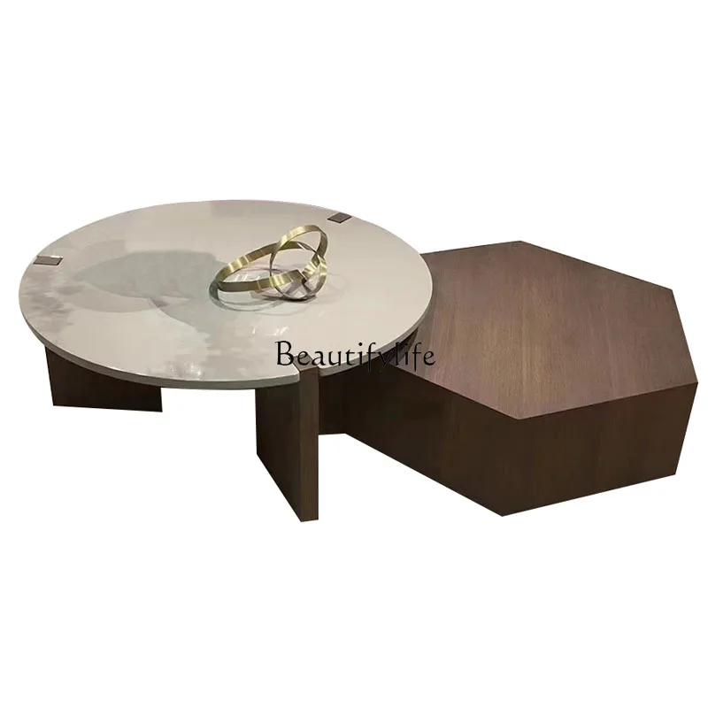 Italian minimalist inverted triangular square coffee table wabi-sabi wind with turntable edge table