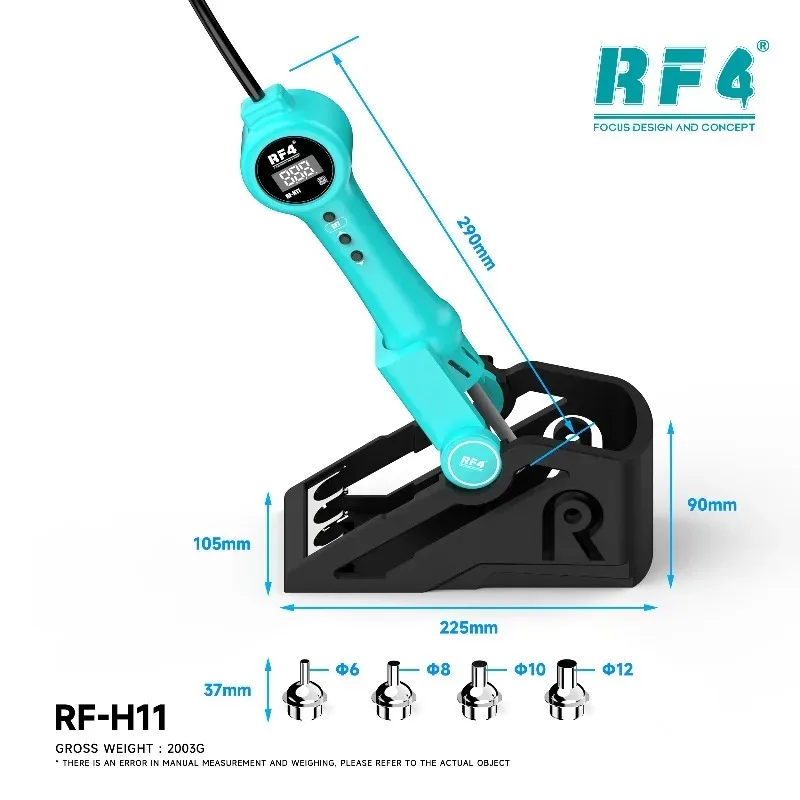 

RF4 RF-H11 Hot Air Gun 500℃ 10 Air Volume Levels 4 Nozzles For Phone Repair With Integrated Storage & Smart Sleep Base