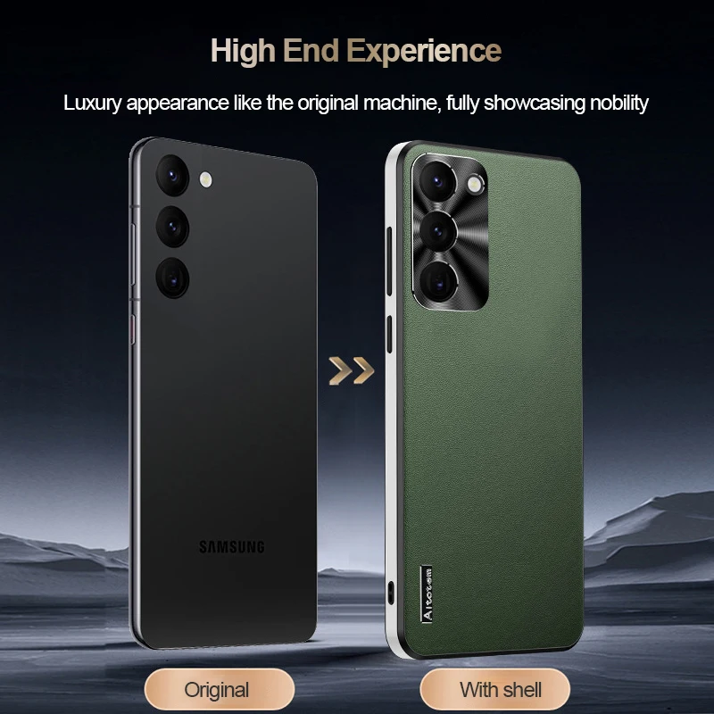 New Luxury Leather Phone Case for Samsung Galaxy S25＋ S24 Ultra S23 S22 S21 Metal Lens Frosted Anti-Fingerprint Protective Cover