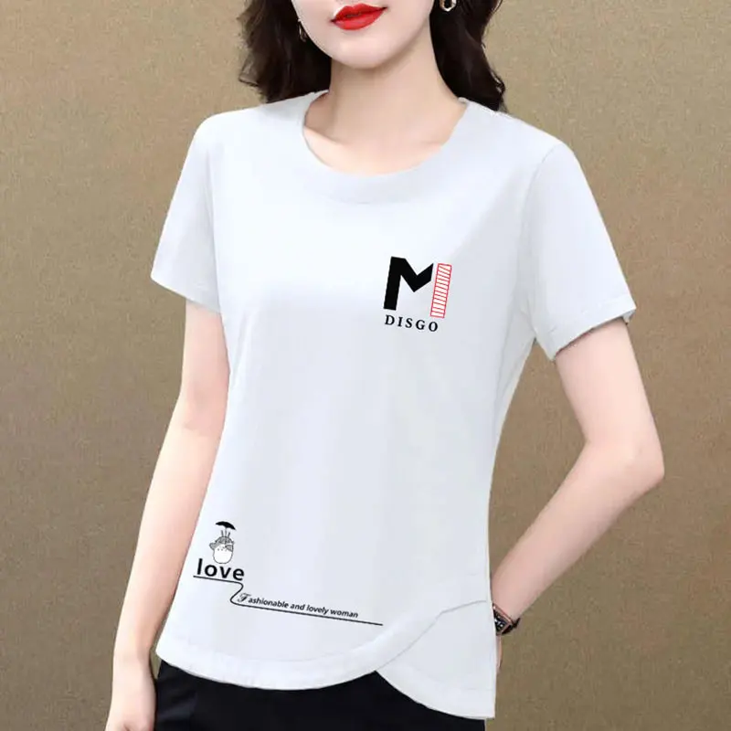 

Women's O-Neck Short Sleeve T-Shirt, Monochromatic, Casual Tops, All-match, Summer Fashion, Office Lady Clothes, Temperament