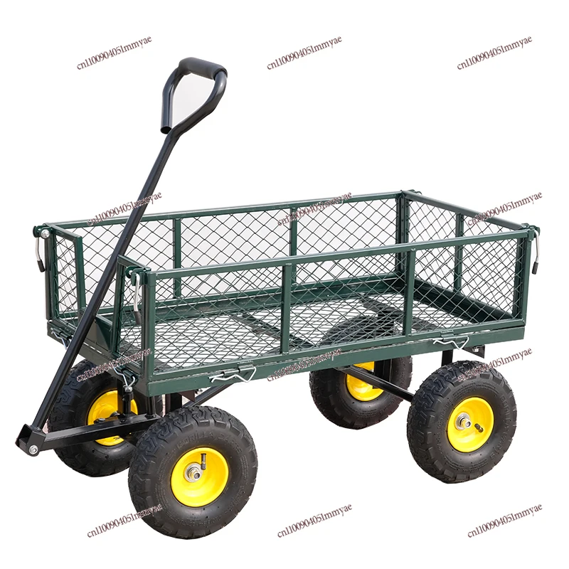 Heavy Duty Four-wheel Trailer Utility Trolley Multi-purpose Flatbed Truck Load Transport Network Car Tiger Car for Garden