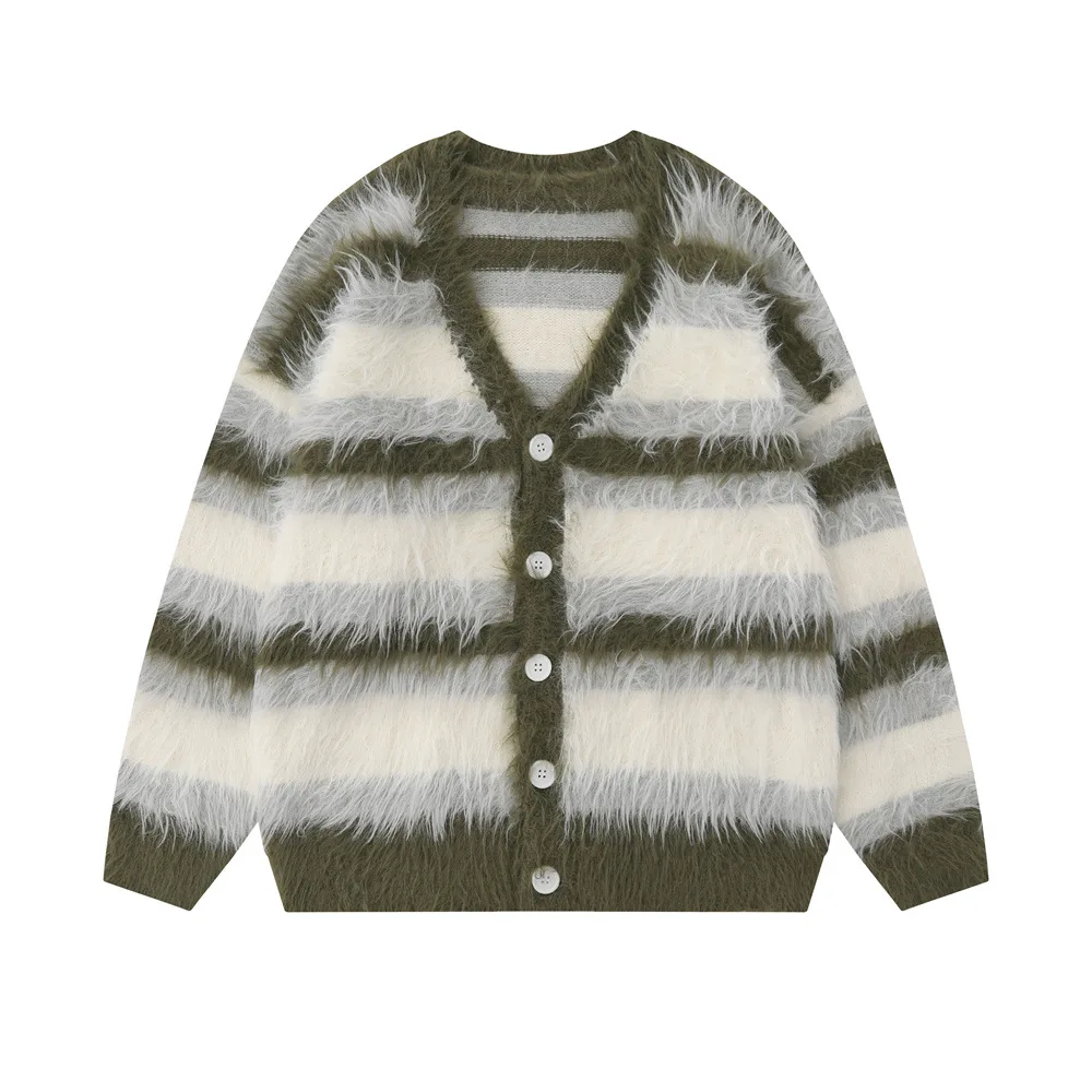 

Long Sleeve Striped Cardigan Men Sweaters Single Breasted Sweater Buttons Loose V Neck Casual Autumn Slight Strech Casual