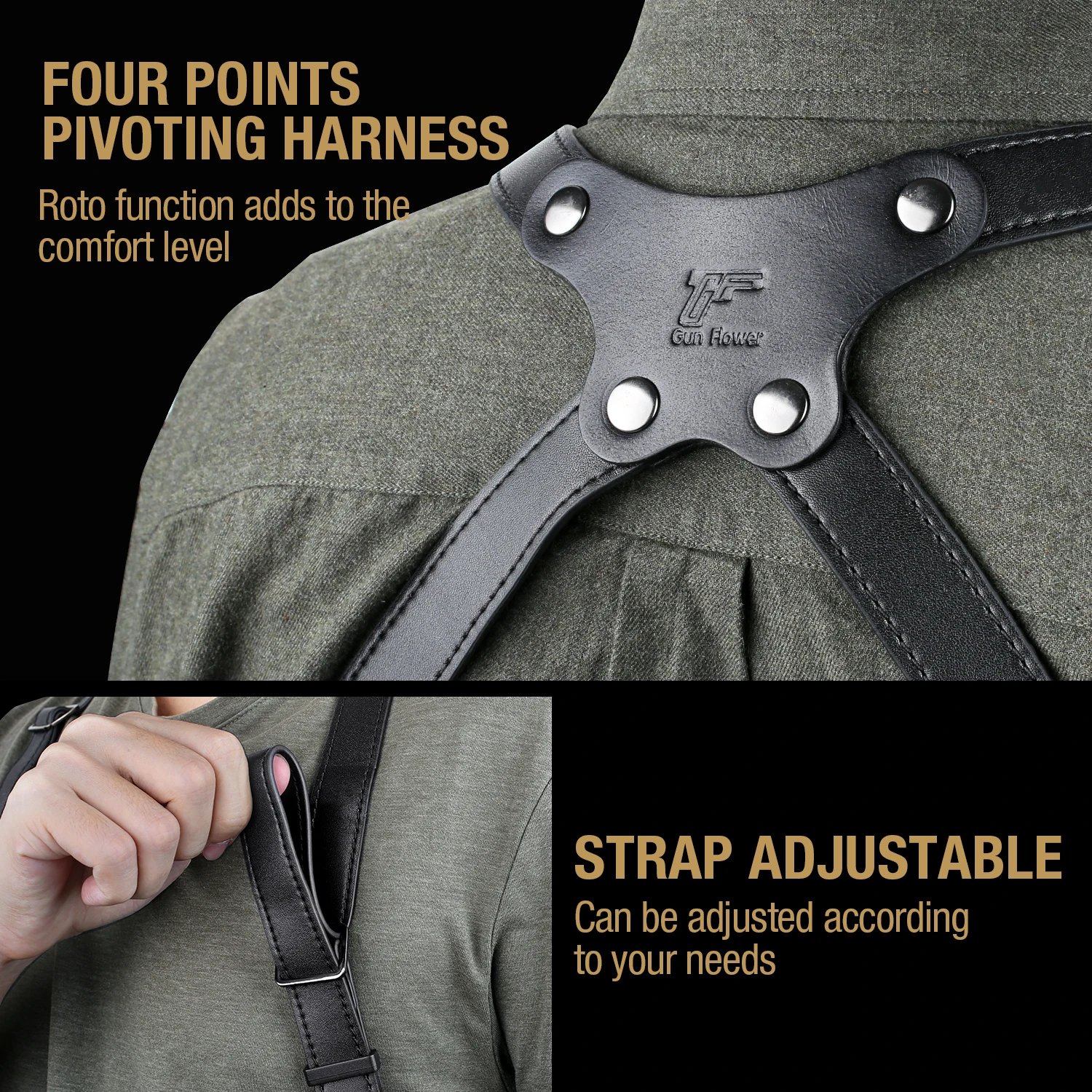 For Glock 17/19, Gun&Flower ,Shoulder Premium Leather & Kydex Concealed Carry Glock 17/19 Holder With Double Mag Pouch - Image 6