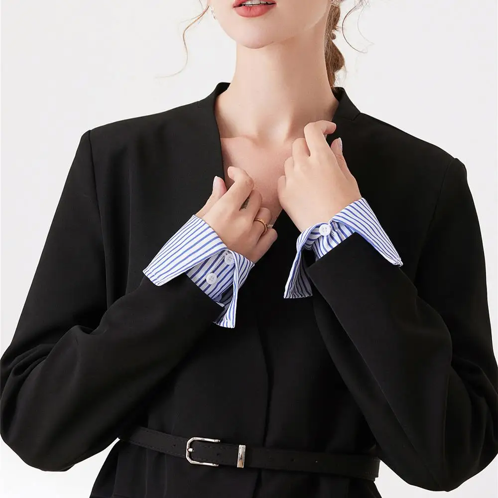 

Женские съемные накладные манжеты в полоску, синие, белые, регулируемые, уютные, мягкие рукава, дизайн ногтей, декоративные рукава для съемки