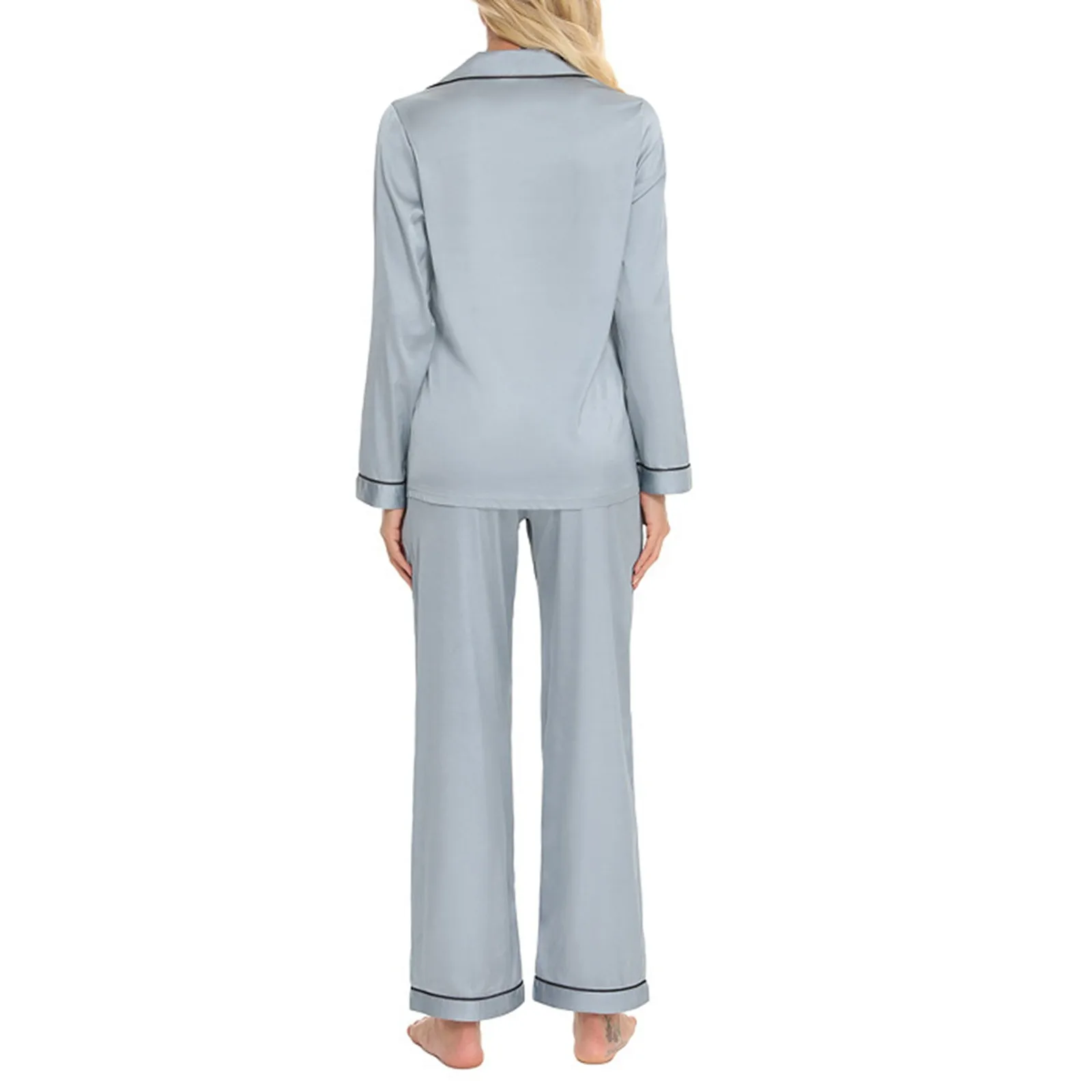 Women's Silk Comfortable Lapel Long Sleeve And Pant Two Piece Suit With Crepe Edge Loose Casual Homestay Pajamas Sets For Female