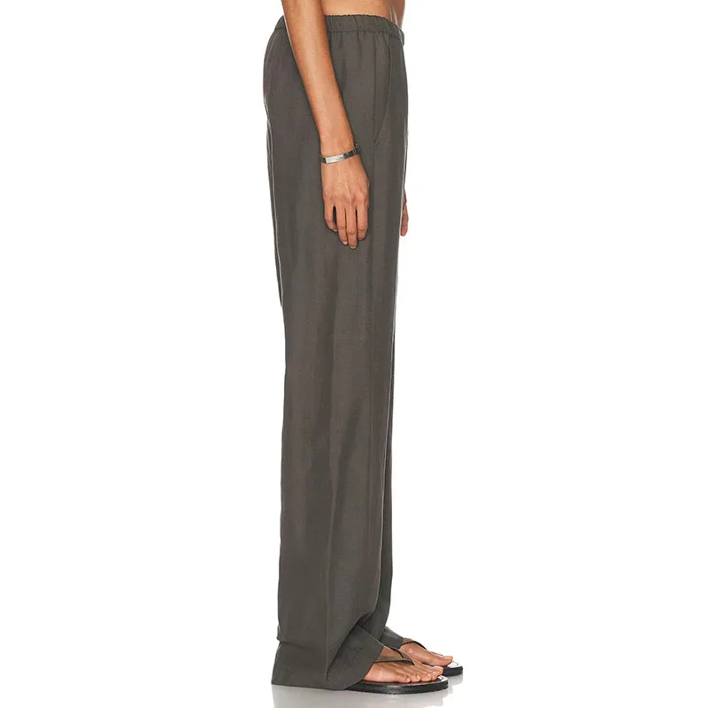 Women's Straight-Leg Pants with Elastic Waist, Linen Pants, Fashionable, Versatile, Classic Wide-Leg Pants, 2026, New Arrival,