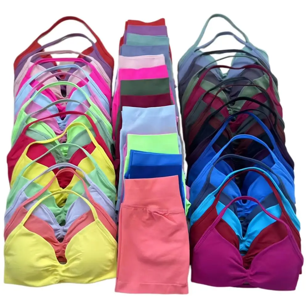 

2 Pieces Women Yoga Set Seamless Impact Longline Strappy Tank Top Scrunch Sports Shorts Gym Clothes Woman Summer Workout Outfit