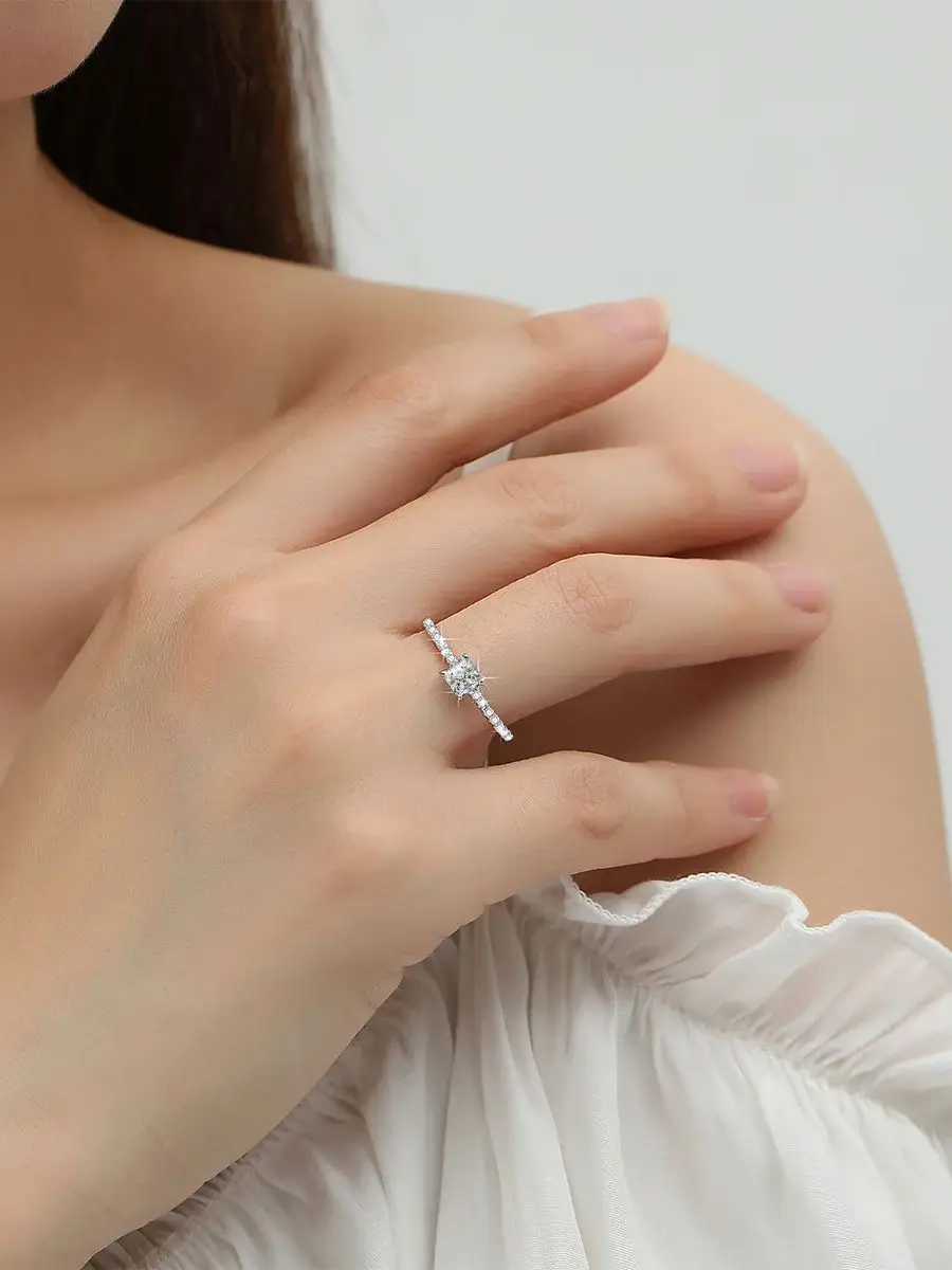 Mit Zertifikat, Original Massiv 18k Vergoldeter 925 Silber Moissanit-Ring, Princess-Schliff, Luxus-Hochzeitsschmuck für Frauen, Geschenk – Detail 5