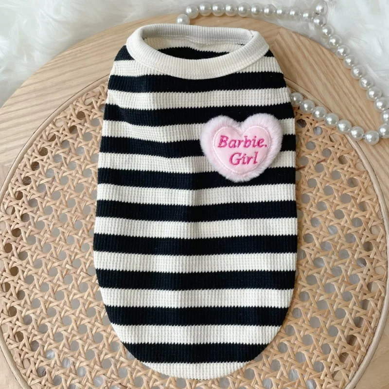 Summer Cotton waffle Pet Dog Clothes Black and White Striped Bottoming Shirt Pet Cat Puppy Vest  Puppy Clothing Dog Costume