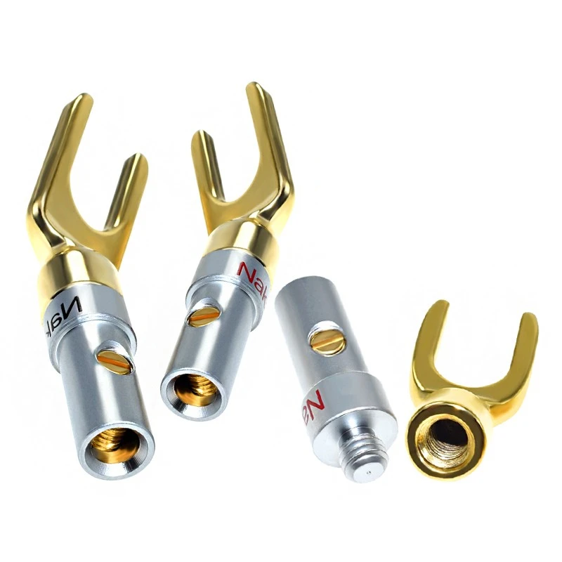 4Pcs Gold plated Y U Shape Banana Plug Audio Speaker Plugs Screw Fork Spade Cable Wire Connector for Binding Post