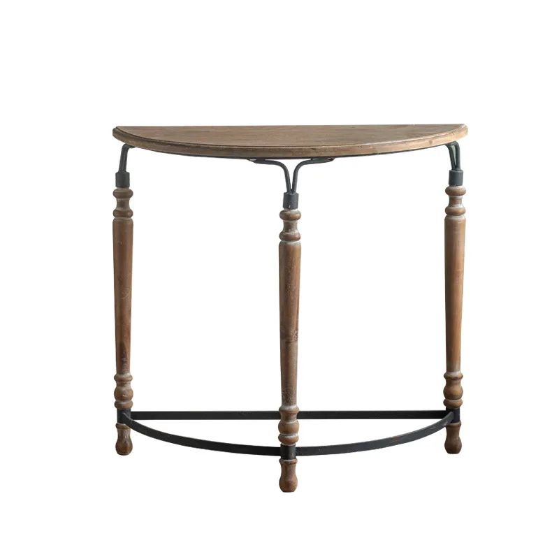 Minimalist European Style Half Round Fir Wood and Iron Console Table Home 테이블